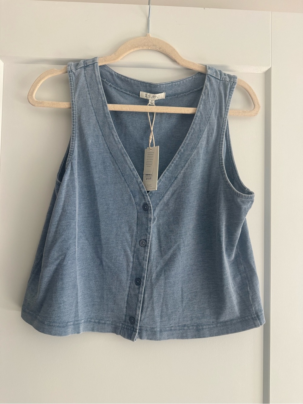 Z Supply Solace Blue Sleeveless Button-Front Tank Top